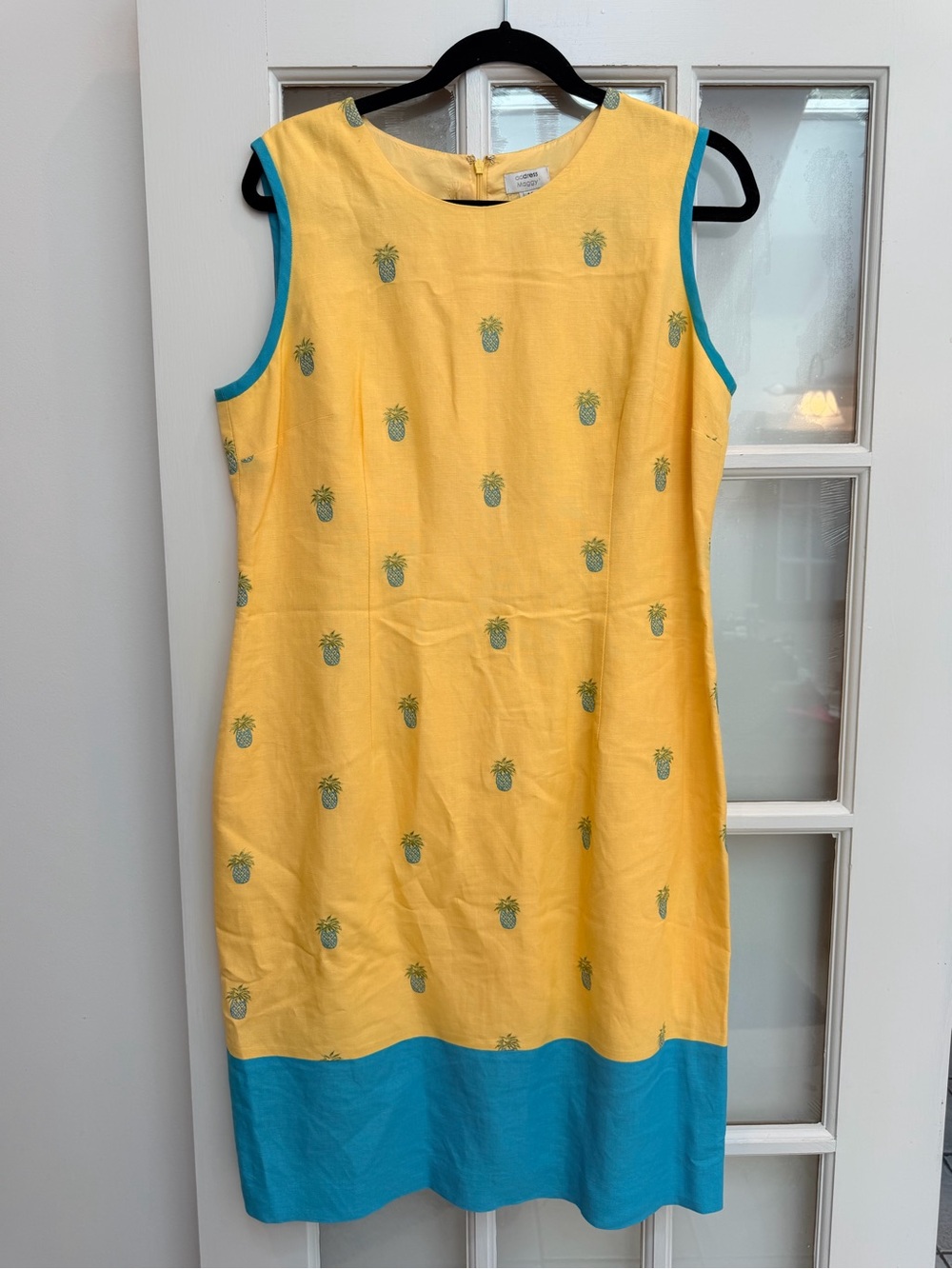 Vintage Maggy London Y2K Linen Pineapple Coastal Beach Resort Dress Size 14